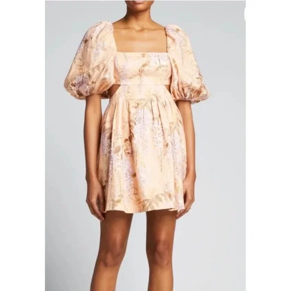 Zimmermann Rosa Cut Out Mini Dress Size 0 US XS Floral Linen - Picture 5 of 9